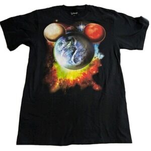 Disney Mickey Mouse Planet Earth Space Graphic T-Shirt Men's Medium Black
